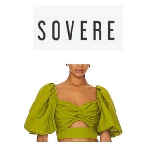 Sovere Women’s Green Bell  Sleeve Wrap Linen Blend Top S